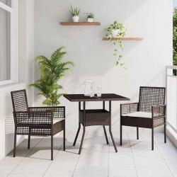 Ensemble Salle à Manger 3 Pièces Marron Rattan Poly