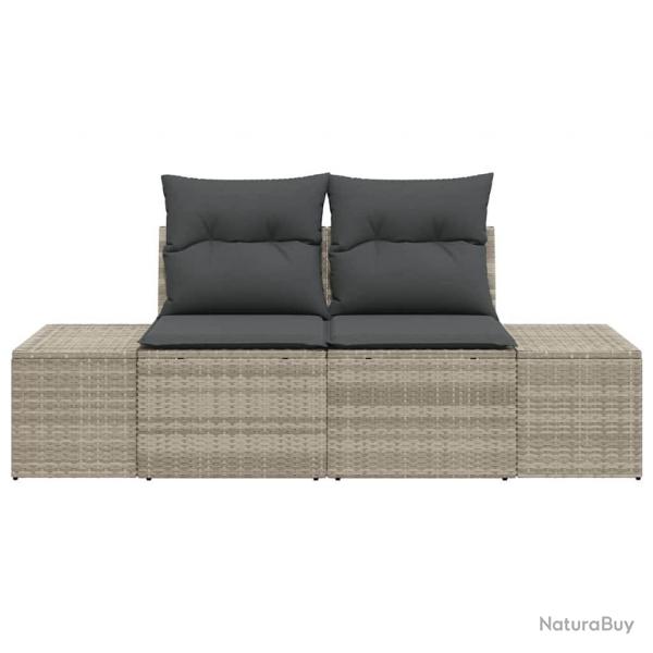 Canap de jardin 2 places avec coussins en poly rotin gris
