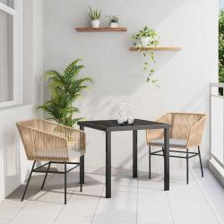 Set de salle à manger de jardin 3 pièces avec des coussins en poly rotin marron.