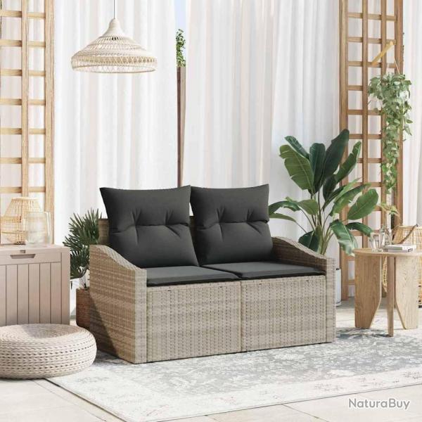 Canap de jardin 2 places avec rangement et coussins gris en poly rattan
