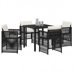 Ensemble de jardin 5 pièces avec coussins en poly rotin noir