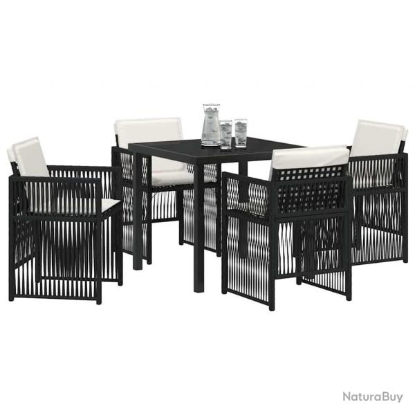 Ensemble de jardin 5 pices avec coussins en poly rotin noir