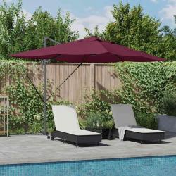 Parasol déporté Roma avec LEDs rouge bordeaux, 352 x 251 x 265 cm en aluminium