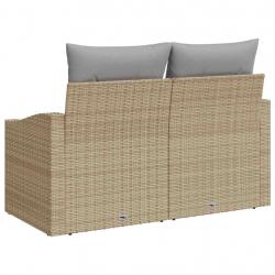 Canapé de jardin 2 places avec rangement et coussins en poly rotin beige