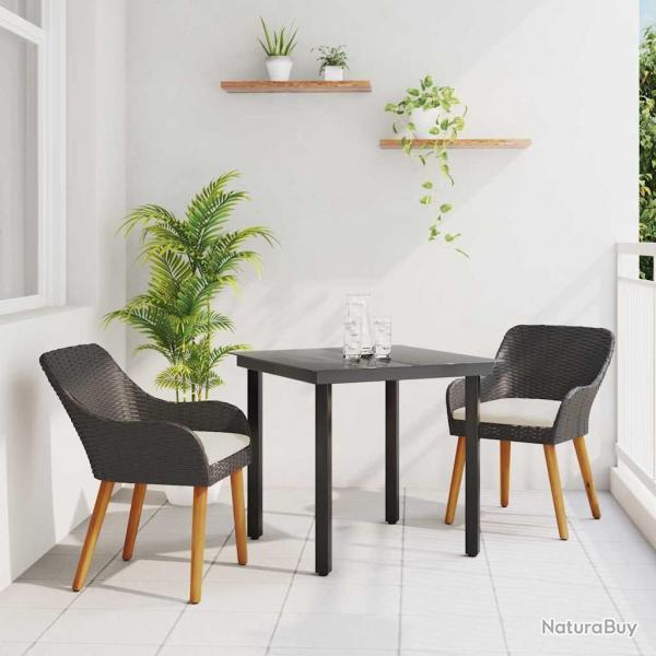 Ensemble de salle  manger de jardin 3 pices en poly rotin noir