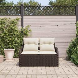 Canapé de jardin 2 places avec rangement et coussins en poly rattan marron