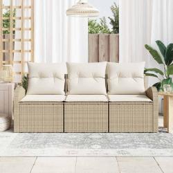 Set de canapé de jardin 3 pièces avec des coussins beige en poly rotin