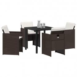 Ensemble de salle à manger de jardin 5 pièces avec coussins marron en poly rattan