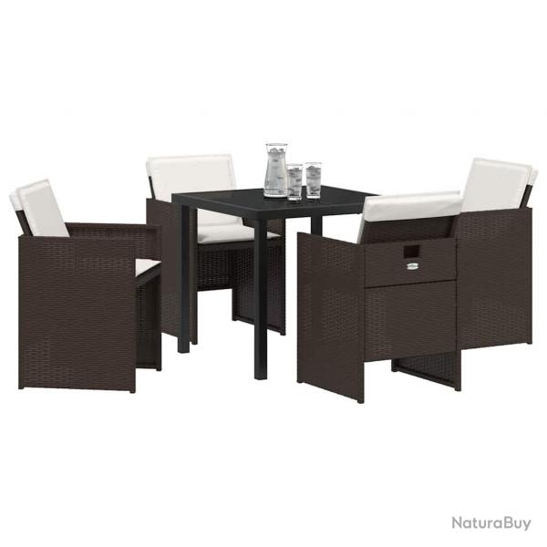 Ensemble de salle  manger de jardin 5 pices avec coussins marron en poly rattan