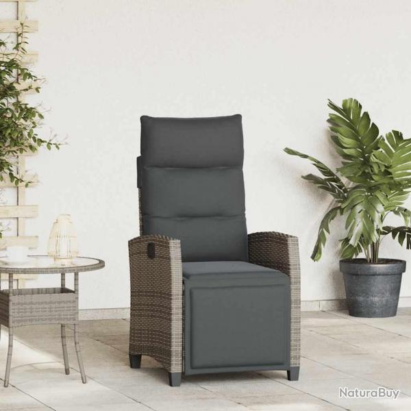 Chaise de jardin inclinable avec table d'appoint gris polyrotin