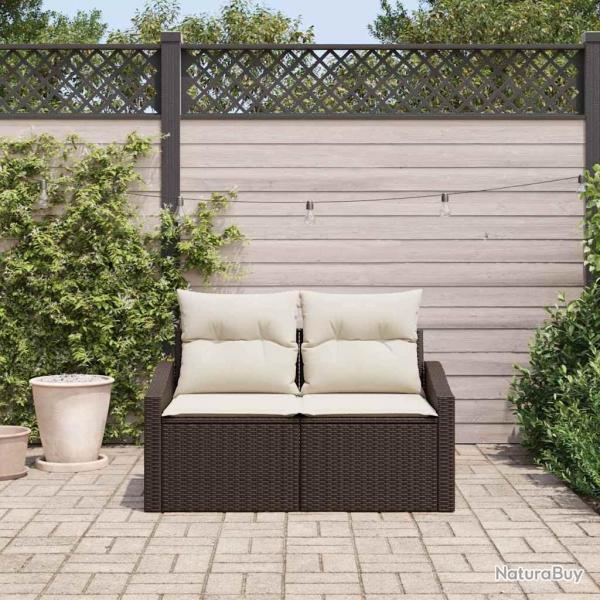 Canap de jardin 2 places avec rangement et coussins en poly rotin marron