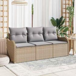 Ensemble de canapé de jardin 3 pièces avec coussins beige en poly rotin.