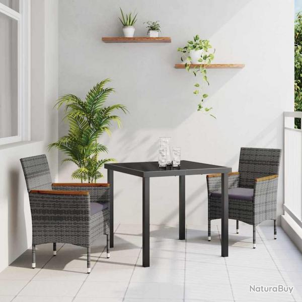Set de jardin 3 pices en rotin synthtique gris