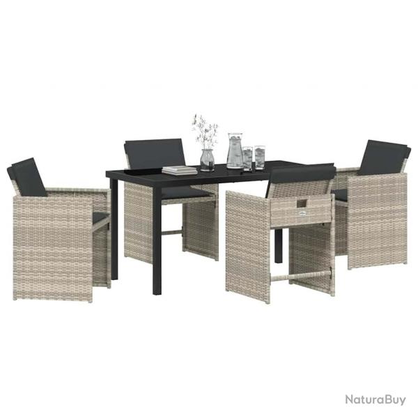 Ensemble de jardin : 5 pices avec coussins en poly rotin gris clair