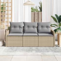 Ensemble de Canapés de Jardin de 3 Pièces avec Coussins Beige Poly Rotin