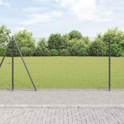 Clôture à Mailles Soudées avec 13 Poteaux à Flasques Gris 1,2x25 m Acier