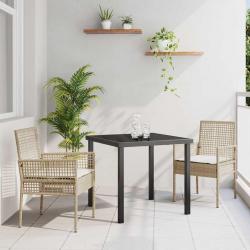 Ensemble de salle à manger de jardin 3 pièces avec coussins en rotin poly beige