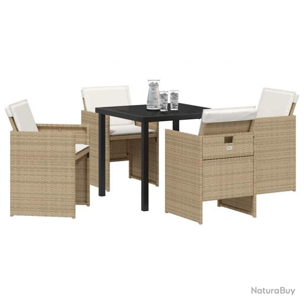Set de jardin 5 pices avec des coussins en rotin polythylne beige