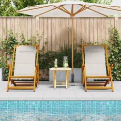 Chaises de plage pliantes 2 pcs Gris clair Bois d'acacia massif et Textilène