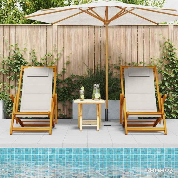 Chaises de plage pliantes 2 pcs Gris clair Bois d'acacia massif et Textilne