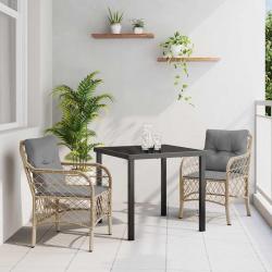 Ensemble de jardin 3 pièces avec coussins en poly rotin beige
