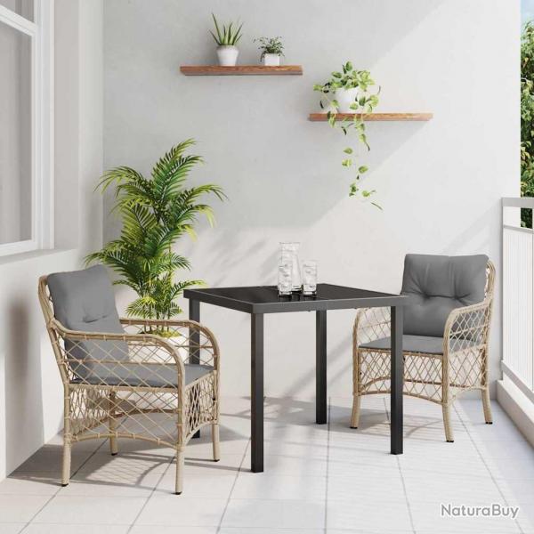 Ensemble de jardin 3 pices avec coussins en poly rotin beige