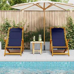 Chaises de plage pliantes 2 pcs en bois d'acacia bleu et Textilène