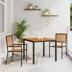 Ensemble de salle à manger de jardin 3 pièces Noir Poly Rattan Acacia