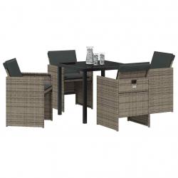 Ensemble de jardin 5 pièces avec coussins gris en rotin poly