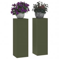 Supports de Plantes d'Extérieur Pilier 2 pcs Vert Olive 24x24x75 cm Acier