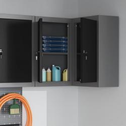 Armoire à outils d'angle murale et verrouillable en acier noir