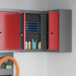 Armoire à outils d'angle murale et verrouillable en acier rouge