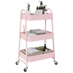 Chariot de rangement à 3 niveaux rose 42x41,5x77 cm acier