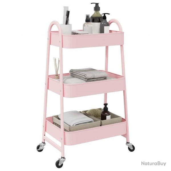Chariot de rangement  3 niveaux rose 42x41,5x77 cm acier