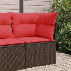 Canapé d'angle avec coussins en poly rattan marron