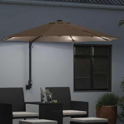 Parasol mural avec LEDs taupe 248 cm
