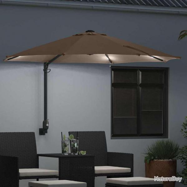 Parasol mural avec LEDs taupe 248 cm