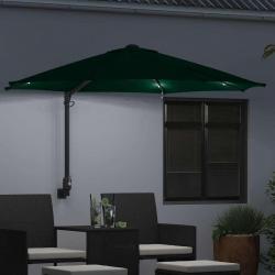 Parasol de jardin mural avec LEDs, vert, 248 cm