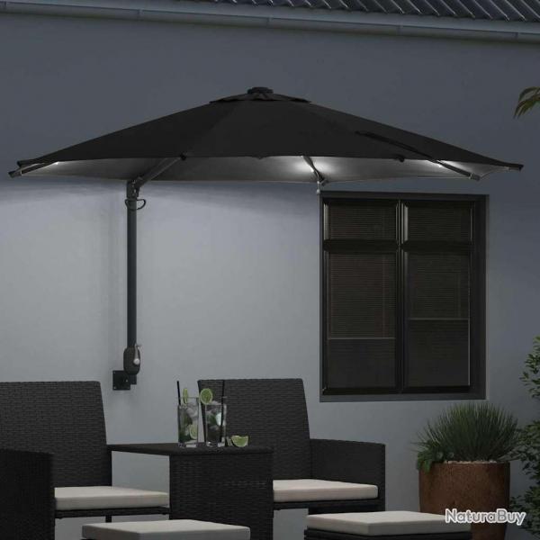 Parasol mural avec LED noir, 248 cm