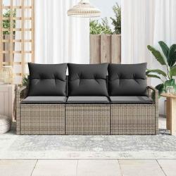 Ensemble de canapé de jardin 3 pièces avec des coussins gris en poly rotin