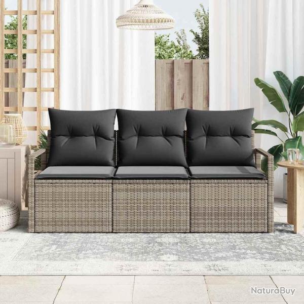 Ensemble de canap de jardin 3 pices avec des coussins gris en poly rotin