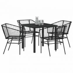 Ensemble de salle à manger de jardin de 5 pièces en poly rotin noir