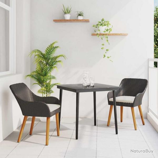 Ensemble de jardin 3 pices , noir en poly rotin