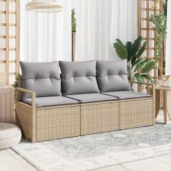 Set de canapé de jardin 3 pièces avec coussins beiges en rotin synthétique