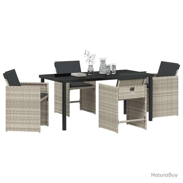 Ensemble de salle  manger de jardin 5 pices avec coussins en poly rotin gris clair