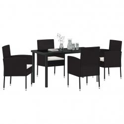 Ensemble de salle à manger de jardin de 5 pièces avec coussins Noir Rattan Poly