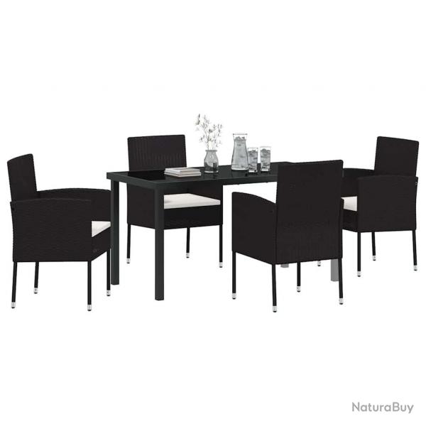 Ensemble de salle  manger de jardin de 5 pices avec coussins Noir Rattan Poly