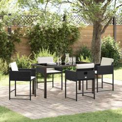 Ensemble de salle à manger de jardin 5 pièces , avec coussins en poly rotin noir