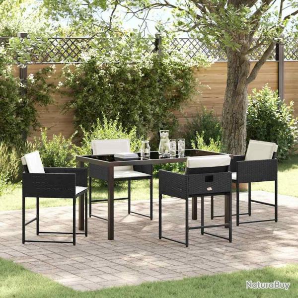 Ensemble de salle  manger de jardin 5 pices , avec coussins en poly rotin noir