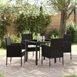 Ensemble de jardin de 5 pièces avec coussins noir poly rattan